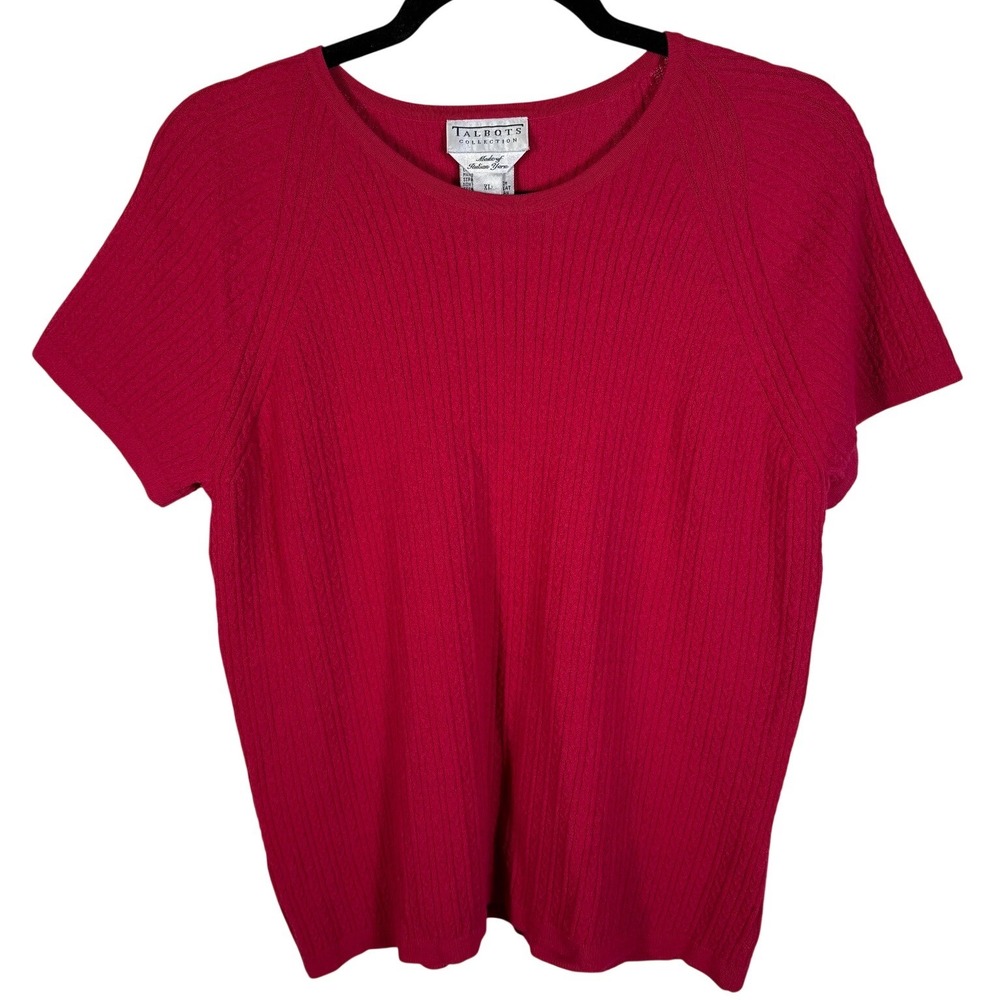 VTG Talbots Collection Red Micro Cable Knit Short Sleeve Sweater Italian Yarn XL